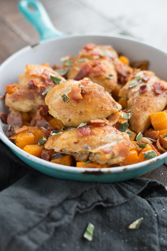 One Skillet Chicken Thighs with Butternut Squash