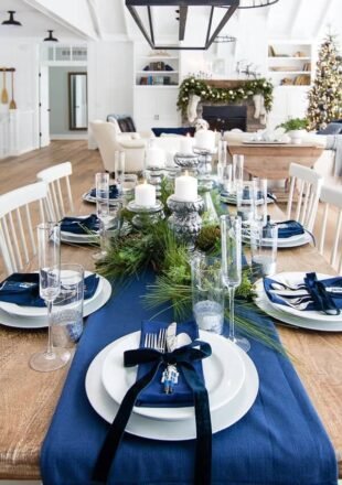 Silver and Navy Christmas Table Setting